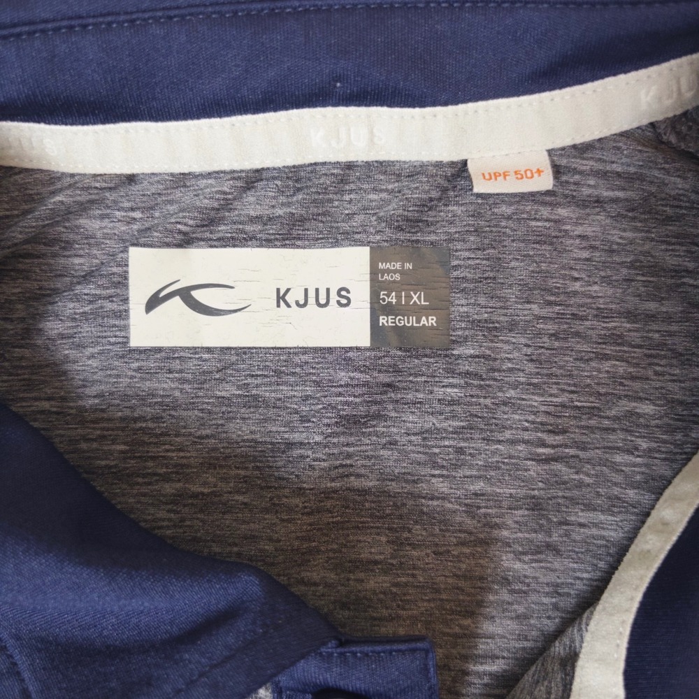 KJUS Polo Shirt Mens XL Grey Navy Blue Heathered UPF 50 Golf Activewear Top - Picture 3 of 7